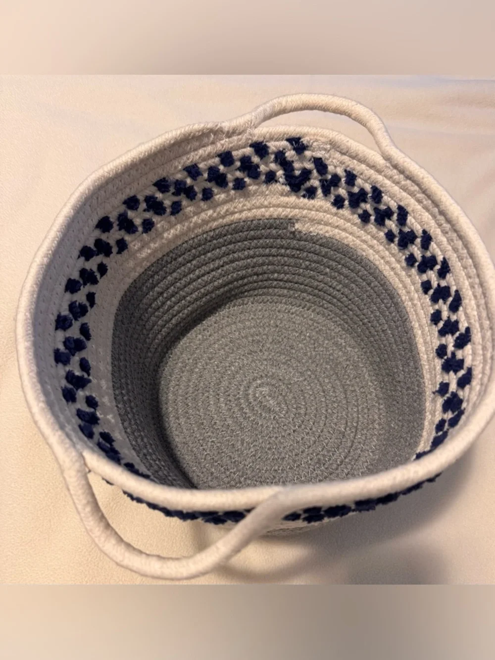 Coiled Cotton Rope Storage Basket Cream Gray Colorblock with Navy